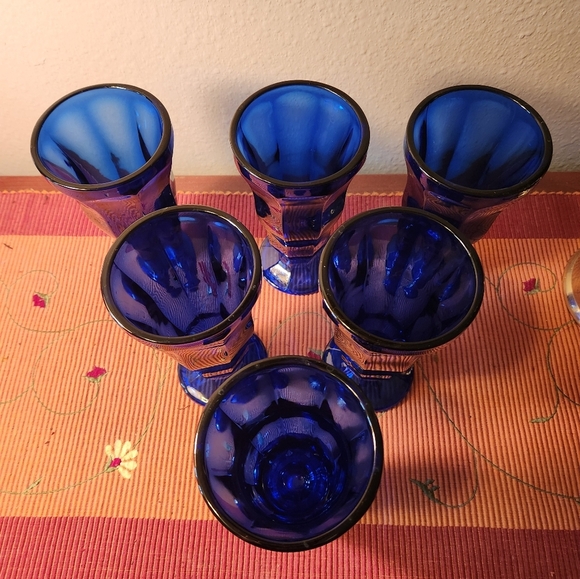 Vintage Anchor Hocking Cobalt Blue Glass 10oz. Soda Fountain Glasses Set of 6 - Picture 3 of 8